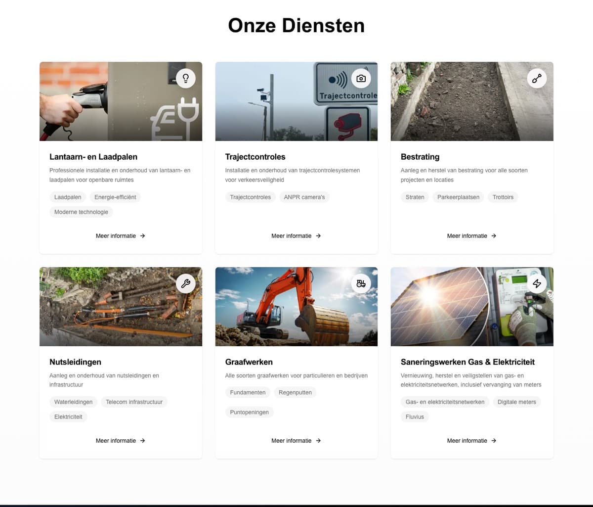 De dienstensectie van de MKM Solutions-website die we bouwden