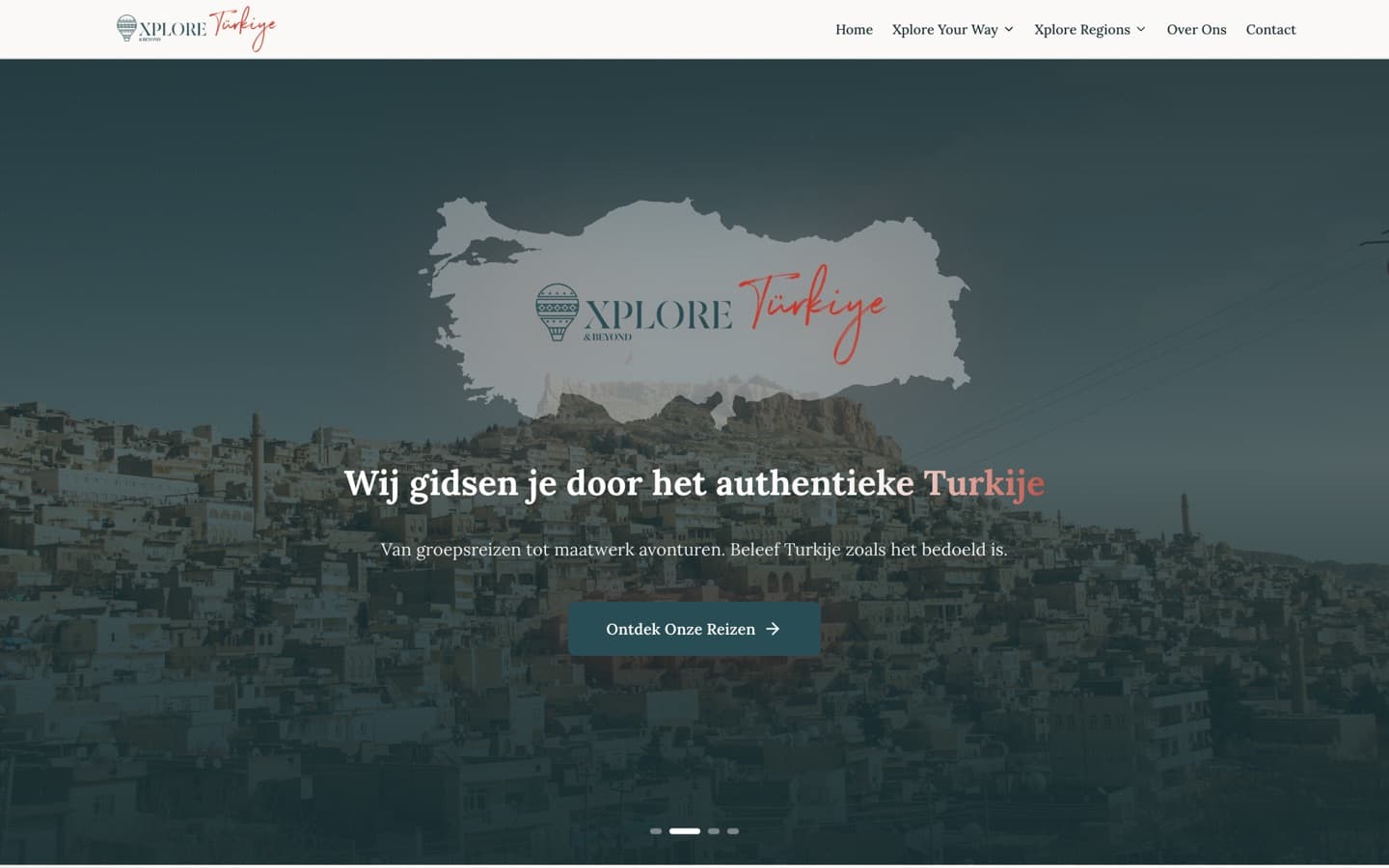 De homepage hero van Xplore Türkiye die we bouwden