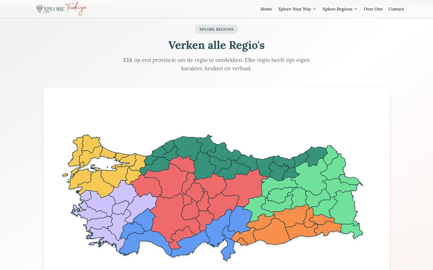 The interactive map of Türkiye's seven regions